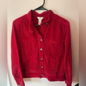 J. Jill Red Corduroy Jacket Holiday Medium